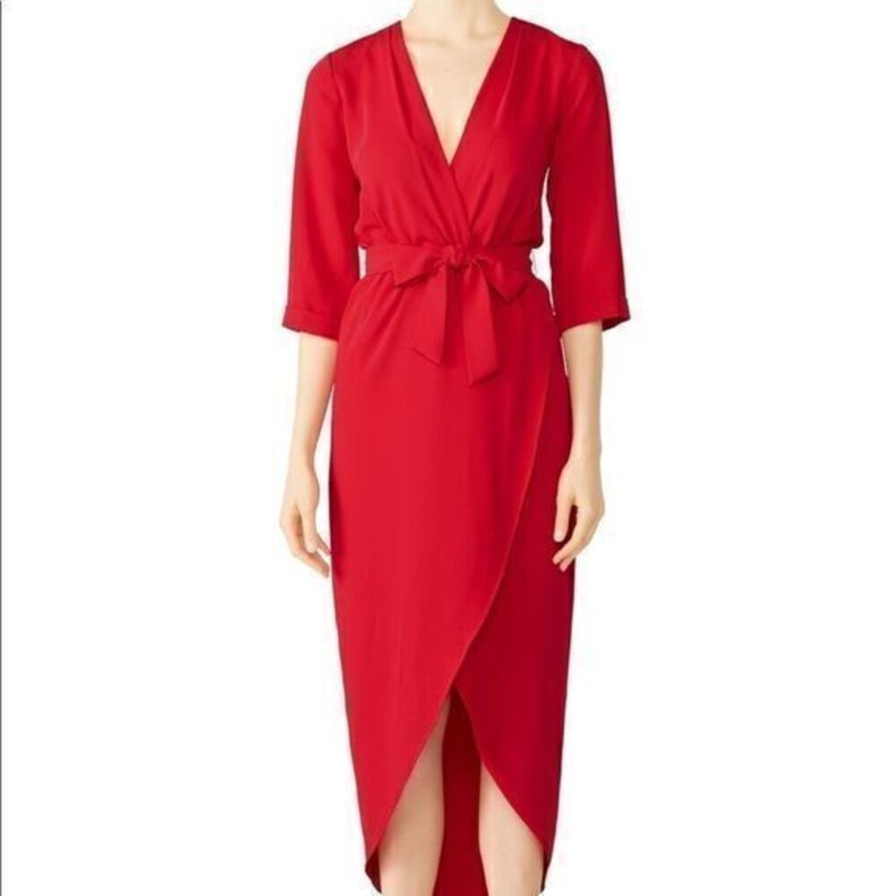 AMANDA UPRICHARD Red Timeless Wrap Midi Dress
